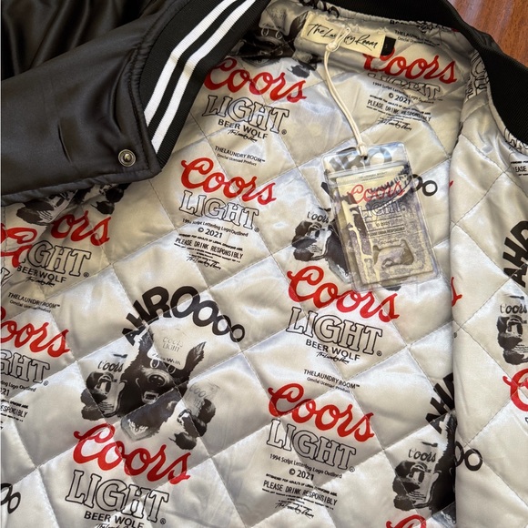 The Laundry Room Coors Light Beer Wolf Varsity Jacket - Black,Bomber Jacket - Picture 7 of 16